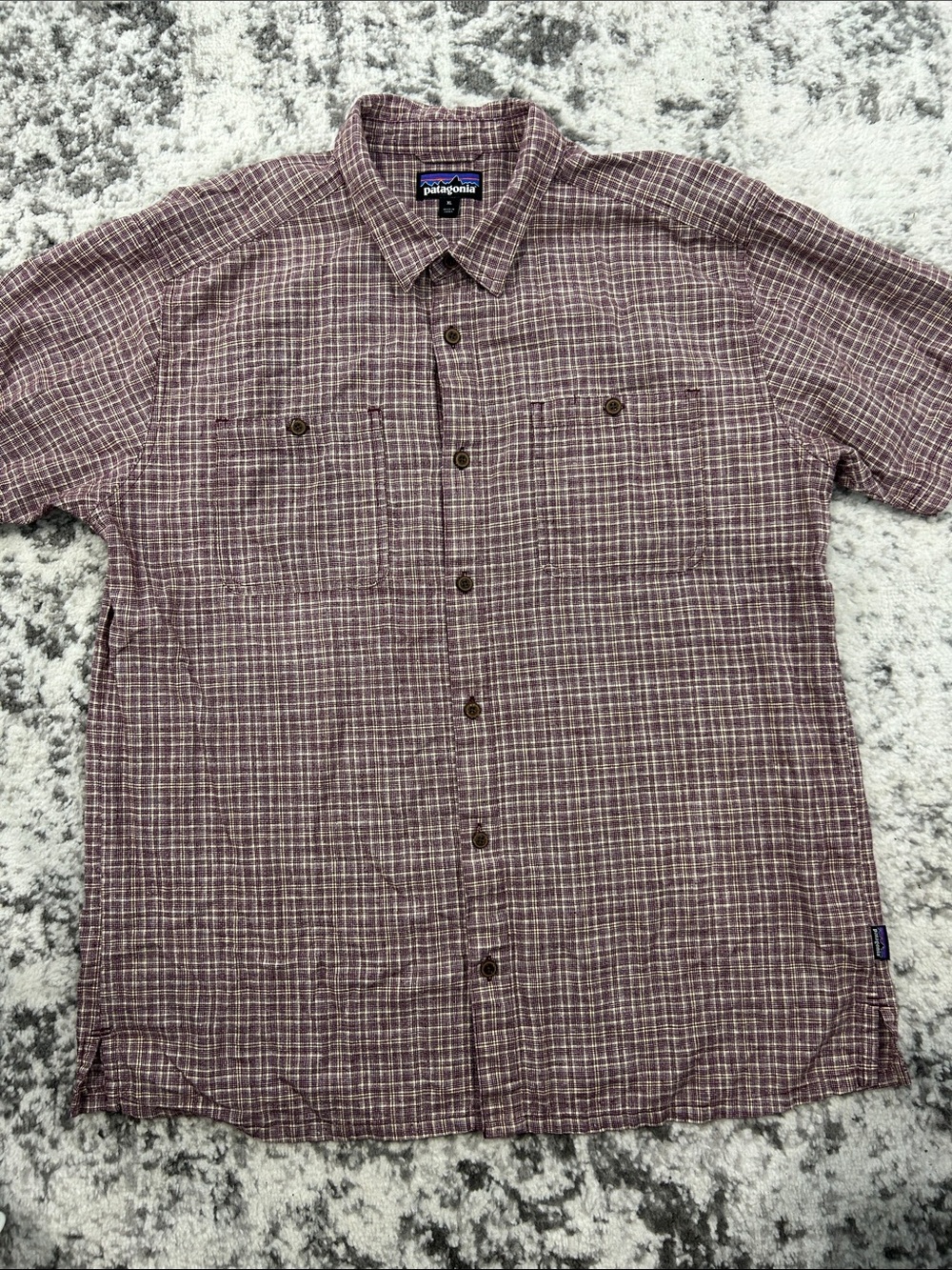 Patagonia Men's Short-Sleeve Plaid Button-Down Shirt - Maroon and White